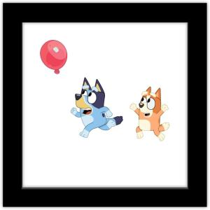Gallery Pops Bluey – Balloon Chase Wall Art, White Framed Version, 12″ x 12″ Gallery Pops Wall Art(Black Framed Version)