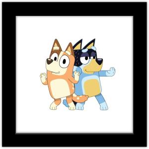 Gallery Pops Bluey – Bandit and Chilli Graphic Wall Art, White Framed Version, 12” x 12”(Black Framed Version)