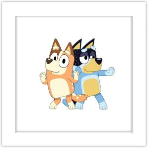 Gallery Pops Bluey – Bandit and Chilli Graphic Wall Art, White Framed Version, 12” x 12”(White Framed Version)