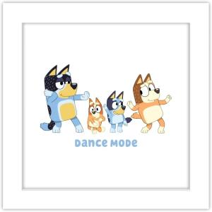 Gallery Pops Bluey – Dance Mode Wall Art, White Framed Version, 12″ x 12″ Gallery Pops Wall Art(White Framed Version)