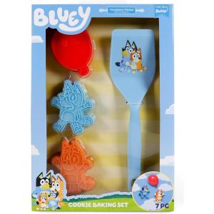 Handstand Kitchen Bluey Cookie Baking Set with Three Bluey Themed Cookie Stamp Cutters and Nylon Cookie Spatula