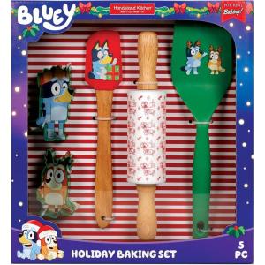 Handstand Kitchen Bluey Holiday Baking Set with Bluey and Bingo Cookie Cutters, Rolling Pin, Spatula and Flipper