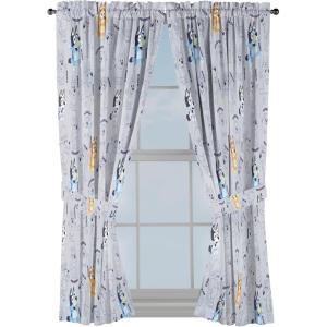 Jay Franco Black Out Window Curtains for Kids Bedroom 4-Piece Drape Set with 2 Tiebacks, Blue – Bluey, 42″ W x 63″ L (Pack of 2)(Grey – Bluey)