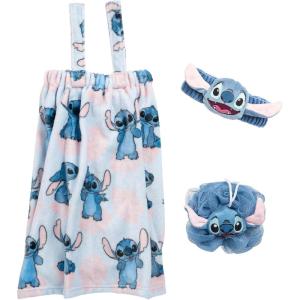 Jay Franco Bluey 3 Piece Spa & Bath Set – Includes Towel Wrap, Loofah & Spa Headband – Kids Bath & Shower Accessories(Blue – Stitch)