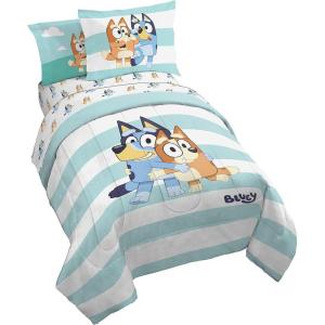 Jay Franco Bluey & Bingo 5 Piece Twin Size Bed Set – Includes Comforter & Sheet Set – Super Soft Kids Bedding Fade Resistant Microfiber (Official Bluey Product)(Multi – Bluey)