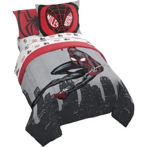 Jay Franco Bluey & Bingo 5 Piece Twin Size Bed Set – Includes Comforter & Sheet Set – Super Soft Kids Bedding Fade Resistant Microfiber (Official Bluey Product)(Gray – Miles Morales)