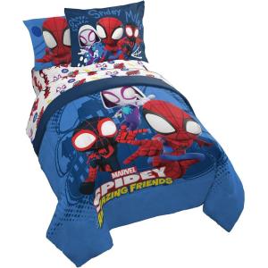 Jay Franco Bluey & Bingo 5 Piece Twin Size Bed Set – Includes Comforter & Sheet Set – Super Soft Kids Bedding Fade Resistant Microfiber (Official Bluey Product)(Blue – Spidey & Friends)