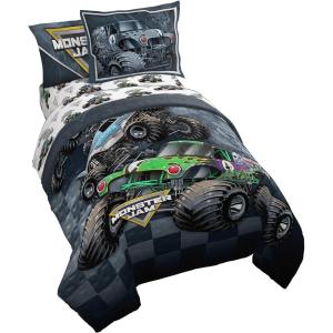 Jay Franco Bluey & Bingo 5 Piece Twin Size Bed Set – Includes Comforter & Sheet Set – Super Soft Kids Bedding Fade Resistant Microfiber (Official Bluey Product)(Multi – Monster Jam)
