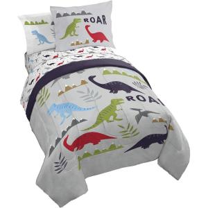 Jay Franco Bluey & Bingo 5 Piece Twin Size Bed Set – Includes Comforter & Sheet Set – Super Soft Kids Bedding Fade Resistant Microfiber (Official Bluey Product)(Gray – Dinosaur)