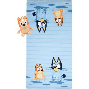 Jay Franco Bluey & Bingo Bath Towel & Bath Buddy Set – Kids Bathtub Accessories – Includes 25 x 50 Inch Microfiber Towel & 13 Inch Bluey Water Play Buddy(Blue – Bingo)