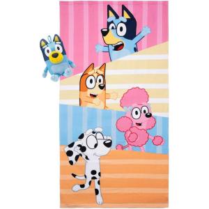 Jay Franco Bluey & Bingo Bath Towel & Bath Buddy Set – Kids Bathtub Accessories – Includes 25 x 50 Inch Microfiber Towel & 13 Inch Bluey Water Play Buddy(Multi – Bluey)