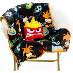 Jay Franco Bluey & Bingo Nogginz Set – 40 x 50 Inch Lightweight Travel Throw Blanket & Pillow – Kids Super Soft 2 Piece Bedding Set(Black – Anger)