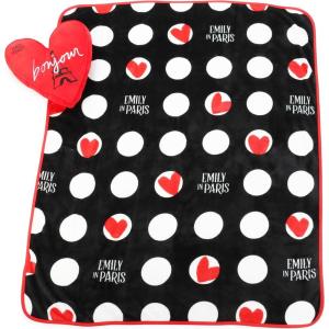 Jay Franco Bluey & Bingo Nogginz Set – 40 x 50 Inch Lightweight Travel Throw Blanket & Pillow – Kids Super Soft 2 Piece Bedding Set(Black – Emily in Paris)