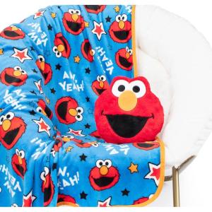 Jay Franco Bluey & Bingo Nogginz Set – 40 x 50 Inch Lightweight Travel Throw Blanket & Pillow – Kids Super Soft 2 Piece Bedding Set(Sesame Street)