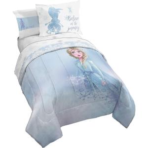 Jay Franco Bluey & Bingo Twin Comforter Set – 5 Piece Bed Set Includes Sheet Set & Pillow Covers – Super Soft Clouds & Stars Kids Bedding(Blue – Frozen)