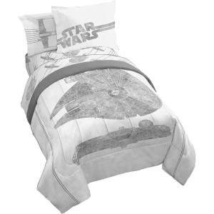 Jay Franco Bluey & Bingo Twin Comforter Set – 5 Piece Bed Set Includes Sheet Set & Pillow Covers – Super Soft Clouds & Stars Kids Bedding(White – Star Wars)