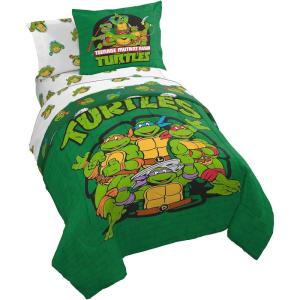 Jay Franco Bluey & Bingo Twin Comforter Set – 5 Piece Bed Set Includes Sheet Set & Pillow Covers – Super Soft Clouds & Stars Kids Bedding(Green – Tmnt)