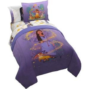 Jay Franco Bluey & Bingo Twin Comforter Set – 5 Piece Bed Set Includes Sheet Set & Pillow Covers – Super Soft Clouds & Stars Kids Bedding(Purple – Wish)