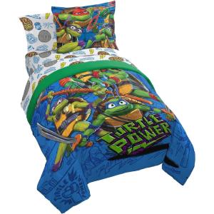 Jay Franco Bluey & Bingo Twin Comforter Set – 5 Piece Bed Set Includes Sheet Set & Pillow Covers – Super Soft Clouds & Stars Kids Bedding(Multi – Tmnt)