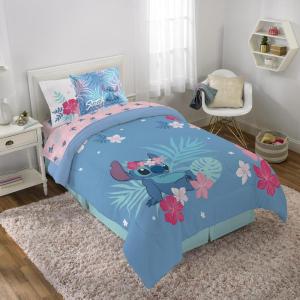 Jay Franco Bluey & Bingo Twin Comforter Set – 5 Piece Bed Set Includes Sheet Set & Pillow Covers – Super Soft Clouds & Stars Kids Bedding(Blue – Lilo & Stitch)