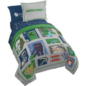 Jay Franco Bluey & Bingo Twin Comforter Set – 5 Piece Bed Set Includes Sheet Set & Pillow Covers – Super Soft Clouds & Stars Kids Bedding(Multi – Minecraft)