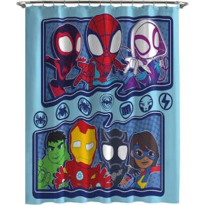 Jay Franco Bluey and Bingo Fabric Shower Curtain – Kids Teal Bathroom Décor(Blue – Spidey & Friends)