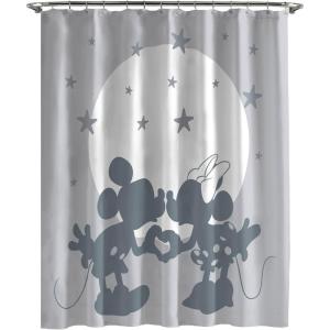 Jay Franco Bluey and Bingo Fabric Shower Curtain – Kids Teal Bathroom Décor(Gray – Mickey & Minnie)