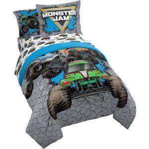 Jay Franco Kids Comforter Set Includes Sheets and Pillow Covers – Soft and Cozy Bed Set for Stylish Room Decor, Blue – Bluey & Bingo, 7 Piece Full(Gray – Monster Jam 01)