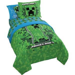 Jay Franco Kids Comforter Set Includes Sheets and Pillow Covers – Soft and Cozy Bed Set for Stylish Room Decor, Blue – Bluey & Bingo, 7 Piece Full(Green – Minecraft Creeper)
