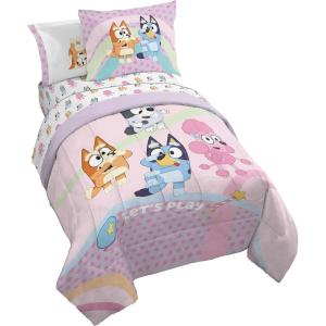 Jay Franco Kids Comforter Set Includes Sheets and Pillow Covers – Soft and Cozy Bed Set for Stylish Room Decor, Pink – Bluey 7 Piece Queen Size Bedding(Pink – Bluey)