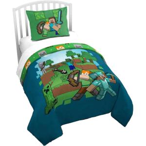 Jay Franco Kids Duvet Cover Set – 3 Piece Super Soft Bedding with Sham Pillowcase, Cover ONLY Comforter Not Included, Multi – Bluey, Queen(Blue – Minecraft)