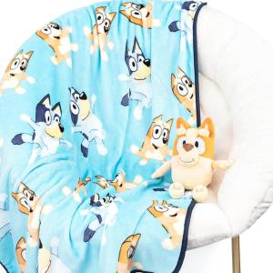Jay Franco Kids Plush Mini Pillow Buddy & 40 x 50 Inch Travel Throw Set – Kids Super Soft 2 Piece Cuddle Blanket Set, Bluey(Blue – Bingo)