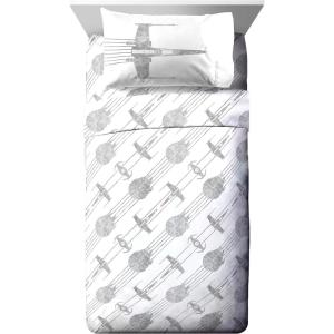 Jay Franco Kids Sheet Set with Fitted, Flat Sheets & Pillow Cover – Ultra-Soft Bedding with Pillowcase for Room Decor, Blue – Bluey & Bingo, 3 Piece Toddler(White – Star Wars)