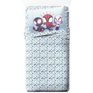 Jay Franco Kids Sheet Set with Fitted, Flat Sheets & Pillow Cover – Ultra-Soft Bedding with Pillowcase for Room Decor, Blue – Bluey & Bingo, 3 Piece Toddler(Multi – Spidey & Friends)