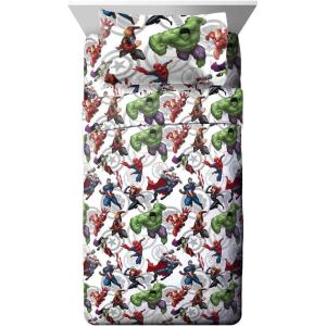 Jay Franco Kids Sheet Set with Fitted, Flat Sheets & Pillow Cover – Ultra-Soft Bedding with Pillowcase for Room Decor, White – Bluey, 4 Piece Full(Multi – Avengers)