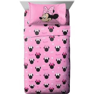 Jay Franco Kids Sheet Set with Fitted, Flat Sheets & Pillow Cover – Ultra-Soft Bedding with Pillowcase for Room Decor, White – Bluey, 4 Piece Full(Pink – Minnie Mouse)