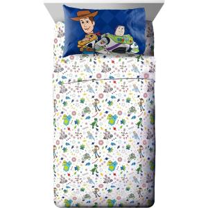 Jay Franco Kids Sheet Set with Fitted, Flat Sheets & Pillow Cover – Ultra-Soft Bedding with Pillowcase for Room Decor, White – Bluey, 4 Piece Full(White – Toy Story)