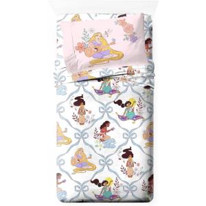 Jay Franco Kids Sheet Set with Fitted, Flat Sheets & Pillow Cover – Ultra-Soft Bedding with Pillowcase for Room Decor, White – Bluey, 4 Piece Full(White – Disney Princess)