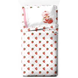 Jay Franco Kids Sheet Set with Fitted, Flat Sheets & Pillow Cover – Ultra-Soft Bedding with Pillowcase for Room Decor, White – Bluey, 4 Piece Full(White – Strawberry Shortcake)