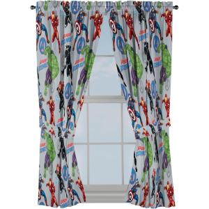 Jay Franco Window Curtains for Kids Bedroom 4-Piece Drape Set with 2 Tiebacks, Grey – Bluey, 42″ W x 63″ L (Pack of 2)(Grey – Avengers)