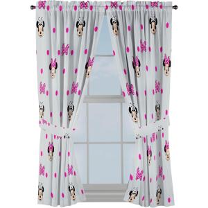 Jay Franco Window Curtains for Kids Bedroom 4-Piece Drape Set with 2 Tiebacks, Grey – Bluey, 42″ W x 63″ L (Pack of 2)(Grey – Minnie Mouse)