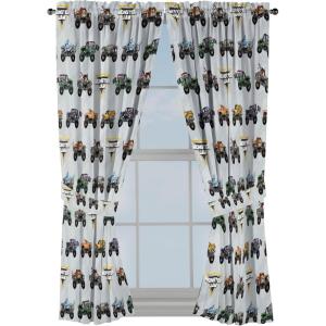 Jay Franco Window Curtains for Kids Bedroom 4-Piece Drape Set with 2 Tiebacks, Grey – Bluey, 42″ W x 63″ L (Pack of 2)(Grey – Monster Jam)