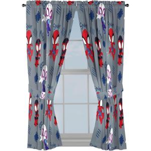 Jay Franco Window Curtains for Kids Bedroom 4-Piece Drape Set with 2 Tiebacks, Grey – Bluey, 42″ W x 63″ L (Pack of 2)(Grey – Spidey & His Amazing Friends)