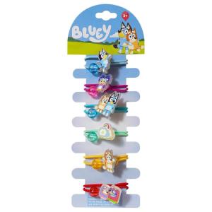 LUV HER Bluey Elastic Hair Ties for Girls – Multicolored, Durable Elastic – Pack of 6 – Ideal Hair Accessories for Ponytails & Buns, Ages 3+(Bluey Blue Yellow Green Red Pink)