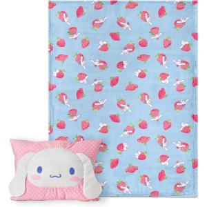 Northwest Bluey Party Pups Silk Touch Throw Blanket 50 x 60 Inches with Bluey Plush Pocket Pillow 14 x 20 Inches – Comfy & Cozy Bluey Blanket & Pillow Set for Boys and Girls(Cinnamoroll Strawberry Delight)