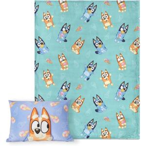 Northwest Bluey Party Pups Silk Touch Throw Blanket 50 x 60 Inches with Bluey Plush Pocket Pillow 14 x 20 Inches – Comfy & Cozy Bluey Blanket & Pillow Set for Boys and Girls(Bluey Bingo Joy)