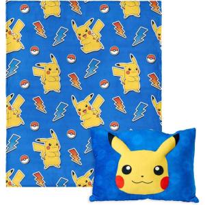 Northwest Bluey Party Pups Silk Touch Throw Blanket 50 x 60 Inches with Bluey Plush Pocket Pillow 14 x 20 Inches – Comfy & Cozy Bluey Blanket & Pillow Set for Boys and Girls(Pika Pika)