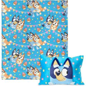Northwest Bluey Party Pups Silk Touch Throw Blanket 50 x 60 Inches with Bluey Plush Pocket Pillow 14 x 20 Inches – Comfy & Cozy Bluey Blanket & Pillow Set for Boys and Girls(Party Pups)
