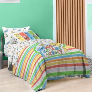 Saturday Park Bluey and Bingo Rainbow Clouds Twin Bed Set – 5 Piece 100% Organic Cotton Bedding with Duvet Cover and Sheets – GOTS & Oeko-TEX Certified(Multi – Sesame Street)