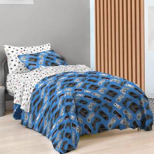 Saturday Park Bluey and Bingo Rainbow Clouds Twin Bed Set – 5 Piece 100% Organic Cotton Bedding with Duvet Cover and Sheets – GOTS & Oeko-TEX Certified(Blue – Gamer)